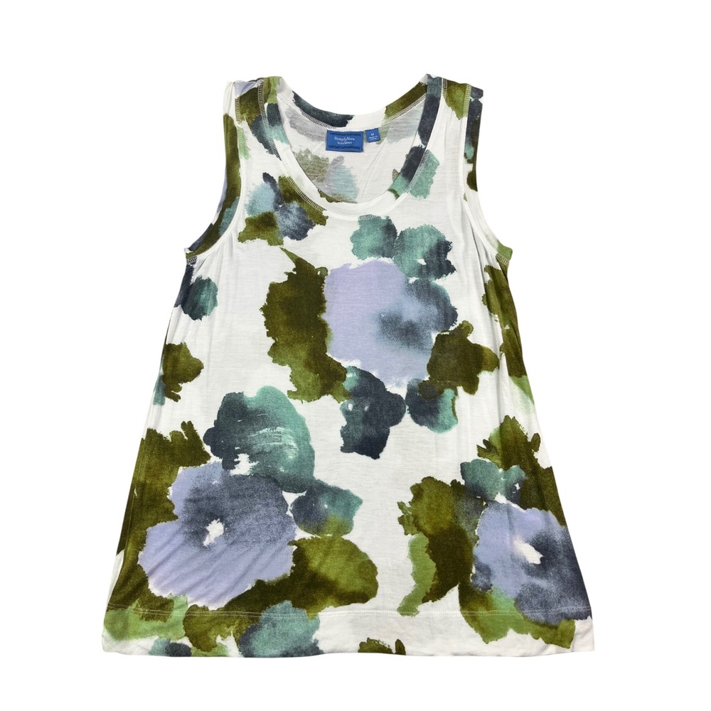 Simply Vera Vera Wang Floral Watercolor Tank Top White Green Purple Rayon Medium